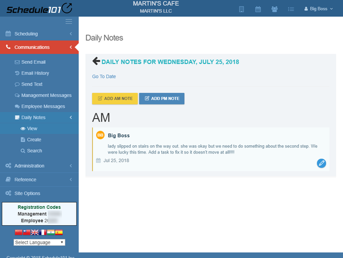 Manager Log / Shift Notes