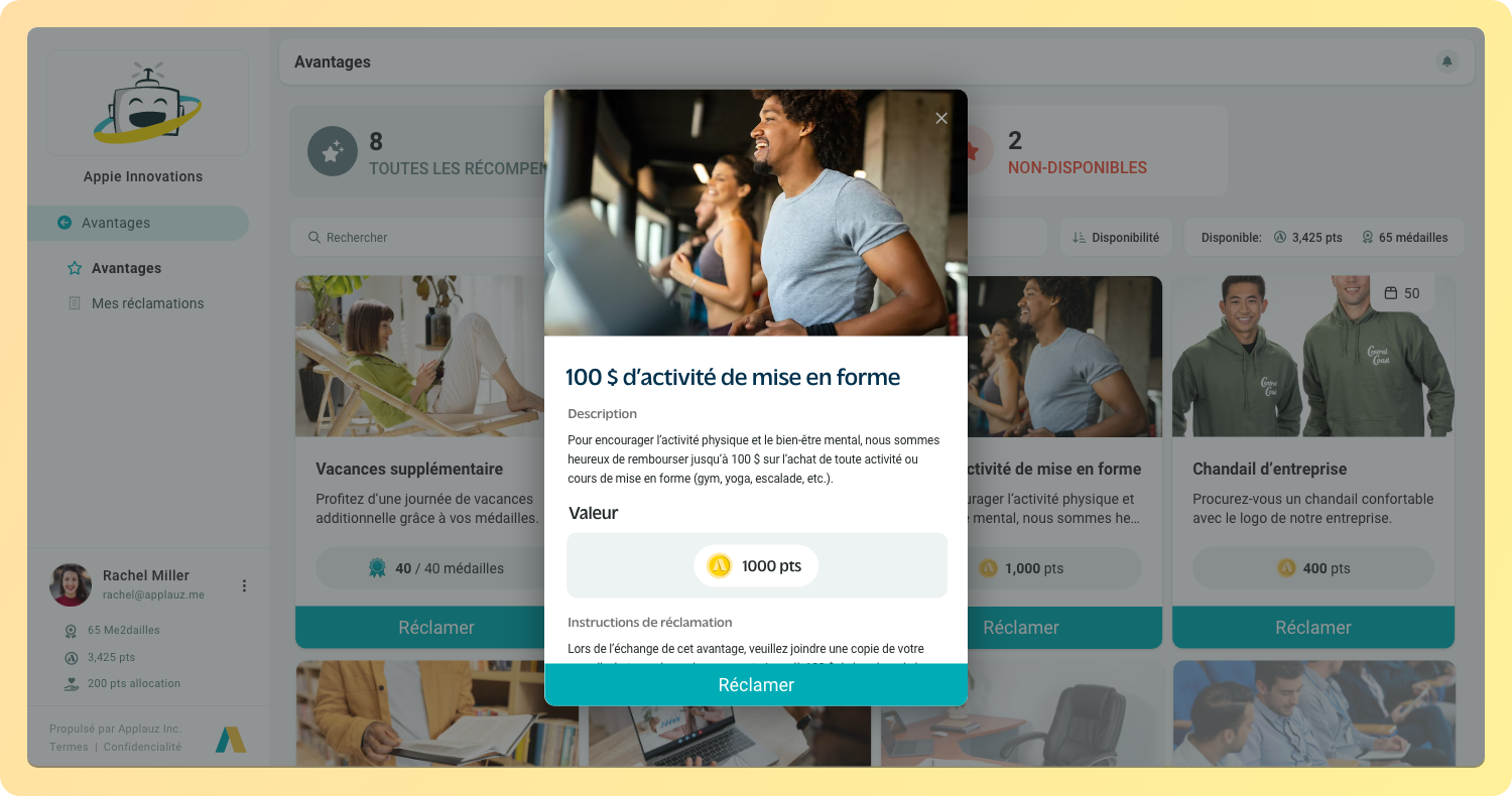 Avantages personnalisés