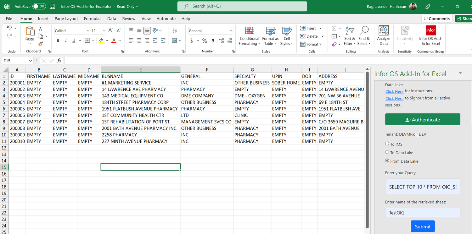 Infor OS Add-In for Microsoft Excel | Infor Marketplace