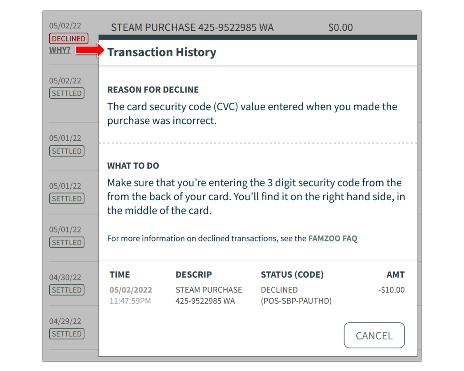 Detailed Decline Info