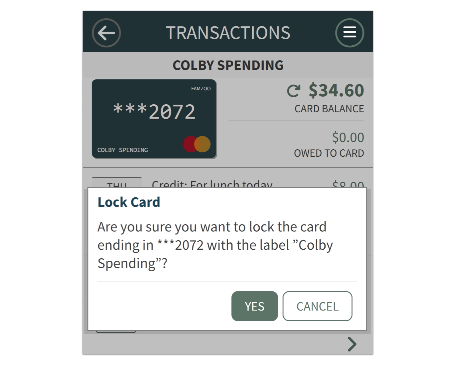 Lock/Unlock Card