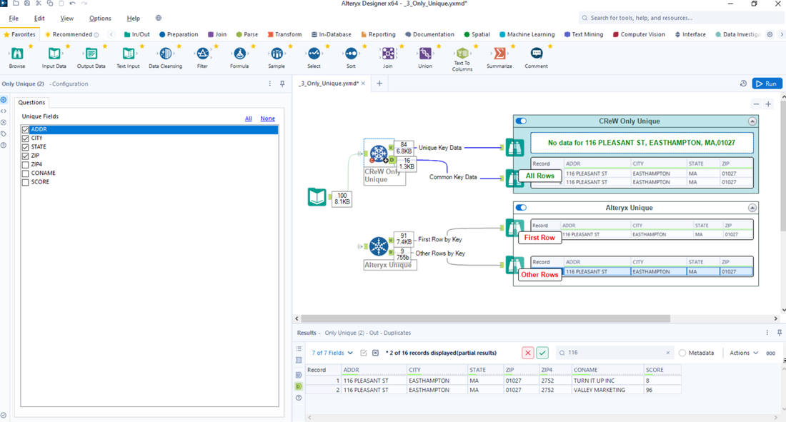 CReW Only Unique | Alteryx Marketplace