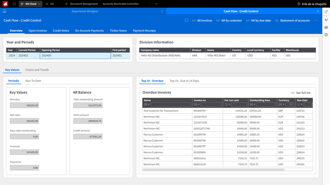 M3 Experience Designer: Cash Flow - Credit Control | Infor Marketplace