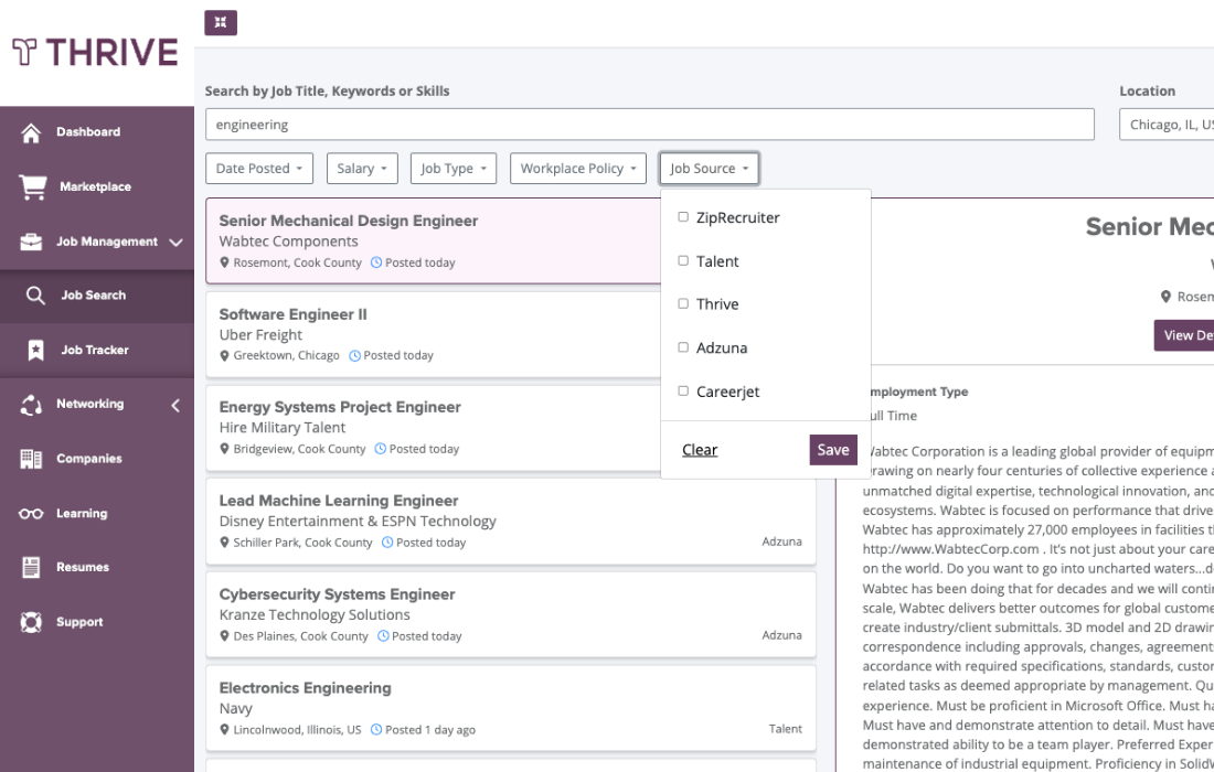 Search, save, and manage jobs