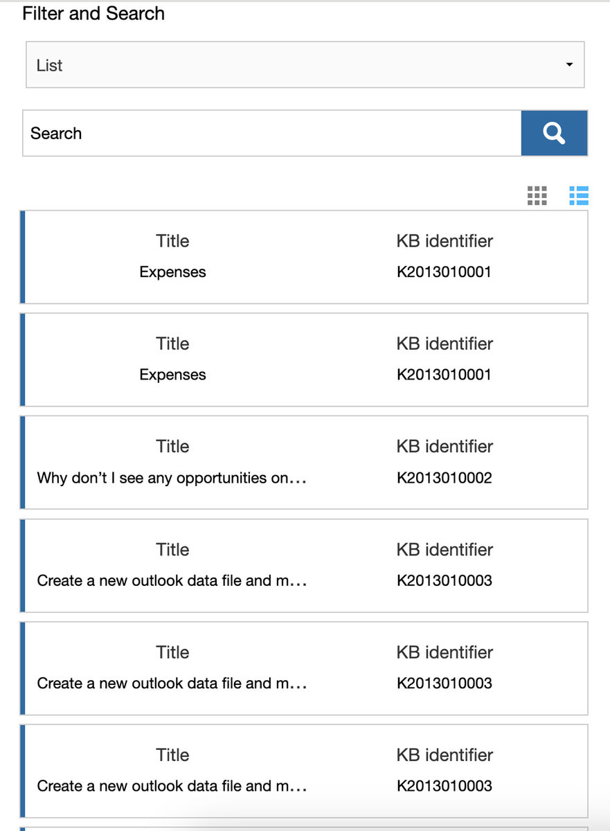Knowledge List (TIle & Line) | EASYVISTA