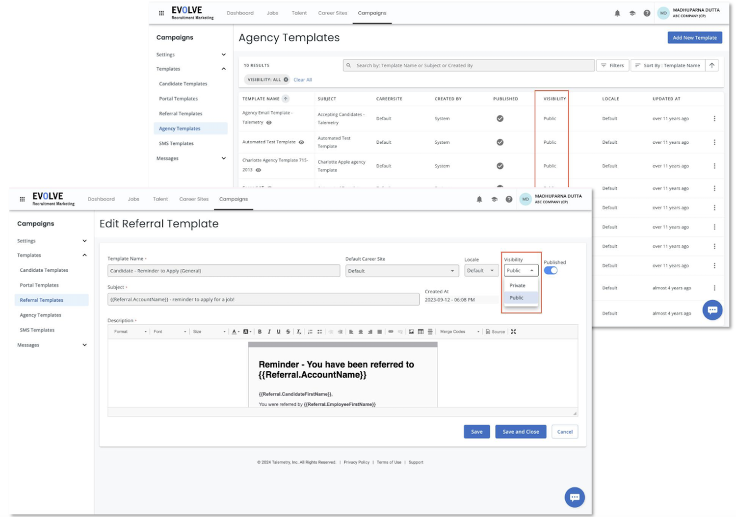 Public and Private Templates