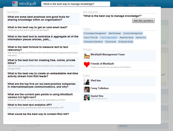 Search for answers, documents, topics, and people