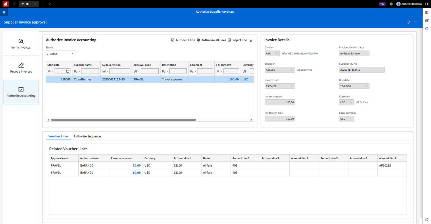 M3 Experience Designer: Authorize Supplier Invoices | Infor Marketplace