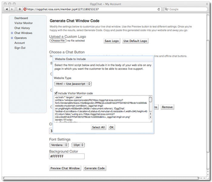 Previewing and Generating your Chat Window Code