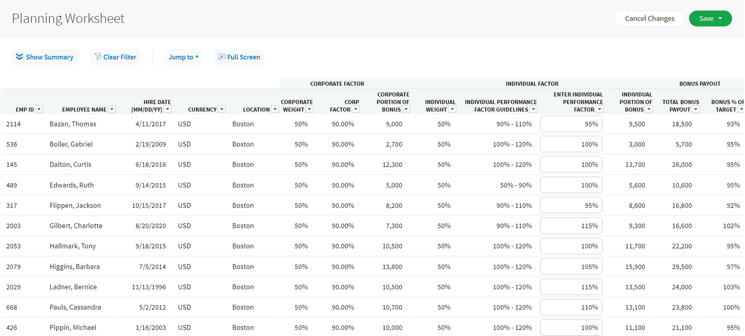 Complex Bonus Planning